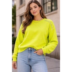 Urban Outfitters Neon Yellow Sweatshirt Womens M Fleece Crewneck Oversized Cozy